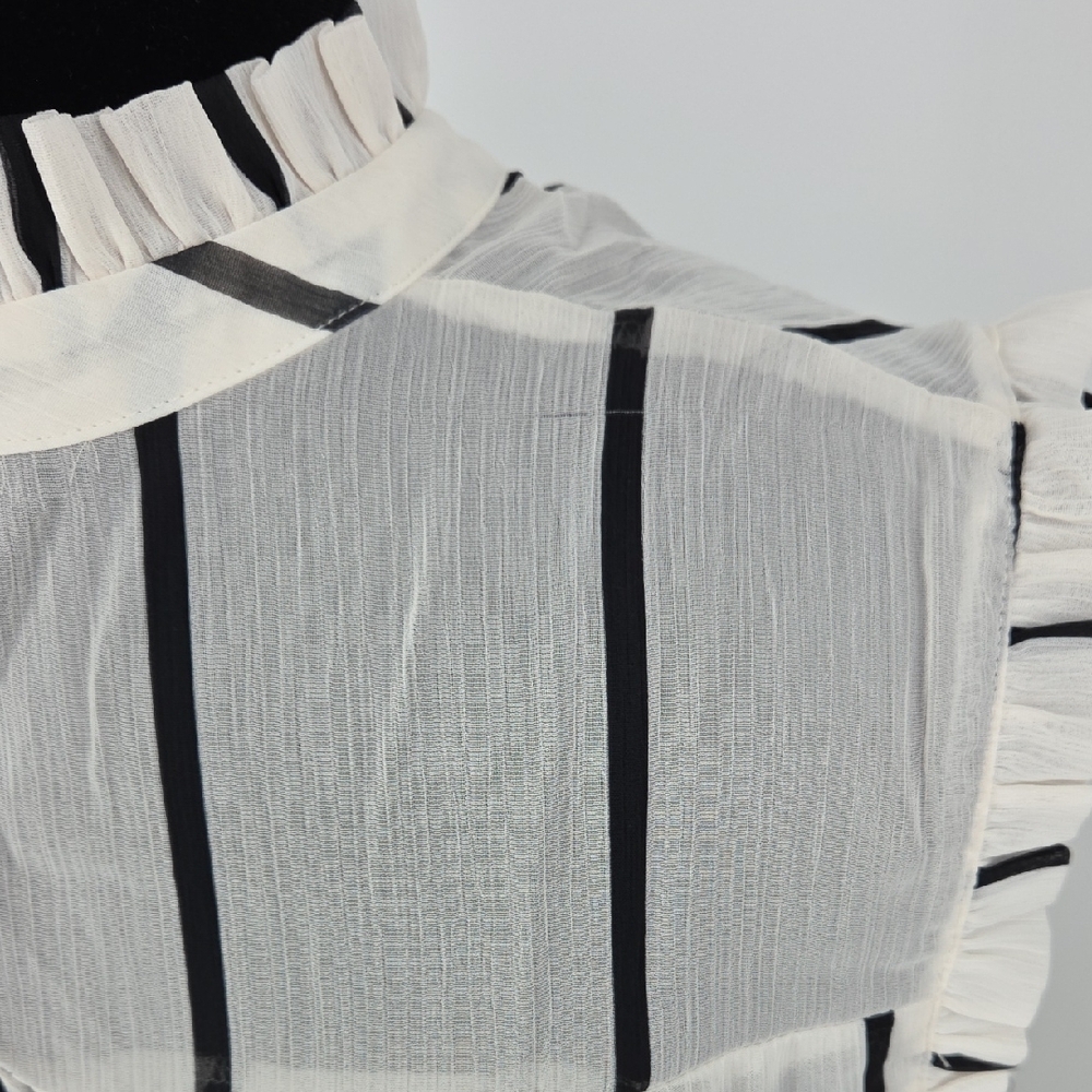 Who What Wear White Sleeveless Ruffle Mock Neck Striped Cami - Picture 10 of 15